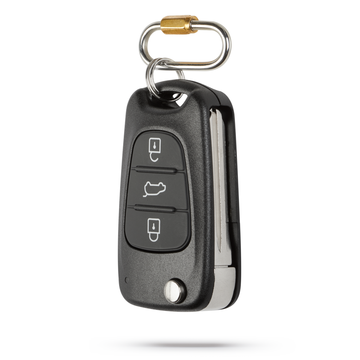 distil fobring attached to car fob on a white backdrop